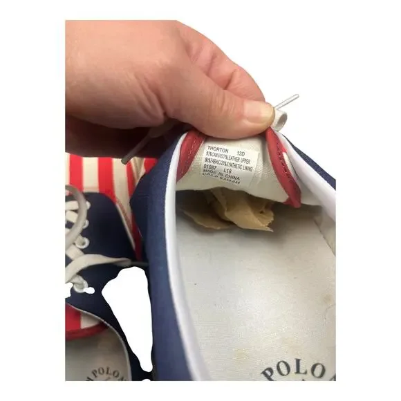 Ralph Lauren Polo “Thornton” Flag Stripe Canvas Sneakers Men’s 13D Patriotic USA - Picture 8 of 9